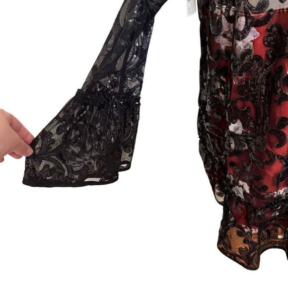 Free People Falling Flowers Frock Mini Dress Red Black Sequins Oversized Size XS - Picture 4 of 7